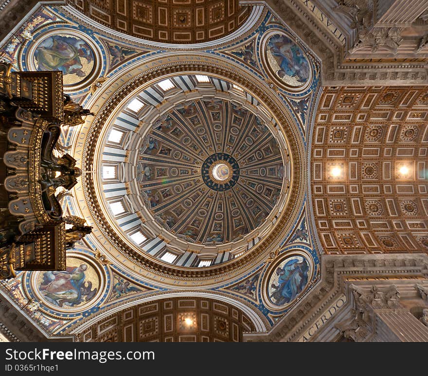 View at the ceil and cupola of the St' Peter's Basillica in Vatican. View at the ceil and cupola of the St' Peter's Basillica in Vatican