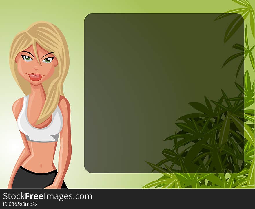 Beautiful cartoon blond woman in Fitness outfit. Beautiful cartoon blond woman in Fitness outfit