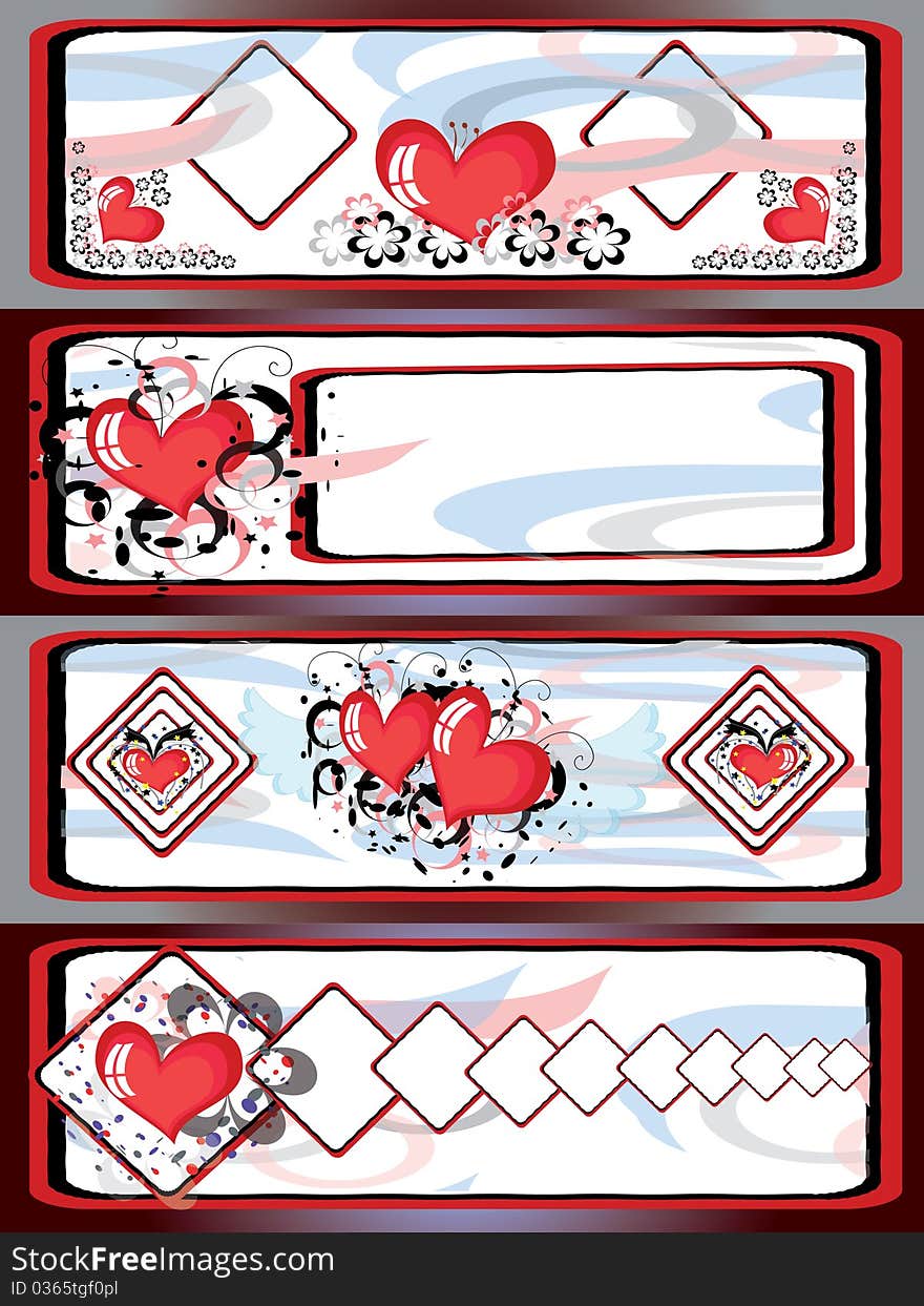 Four backgrounds banners with heart. Four backgrounds banners with heart