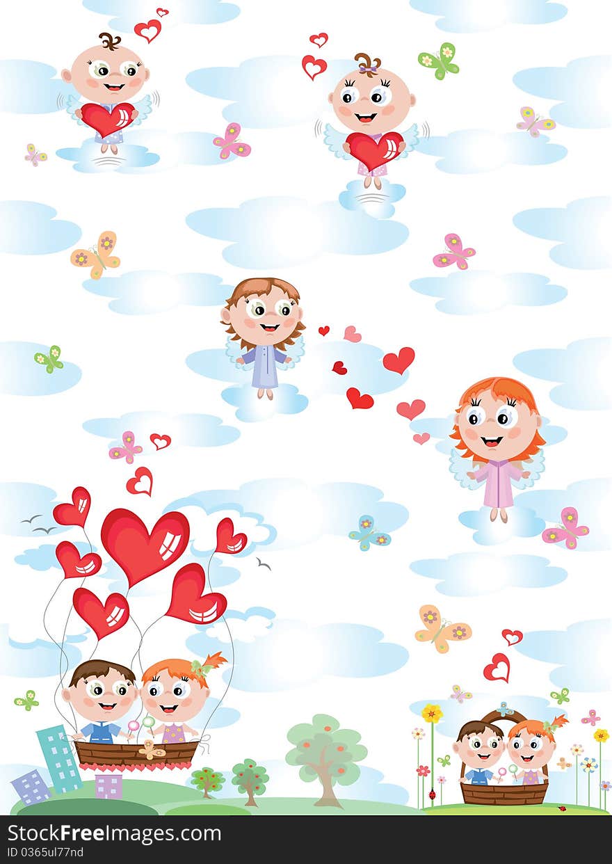 Background with children and angels. Background with children and angels