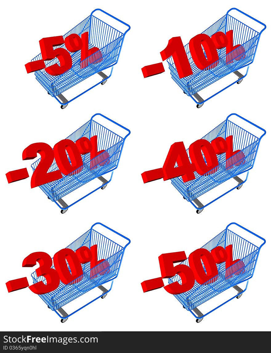 Blue shopping cart with discount percents