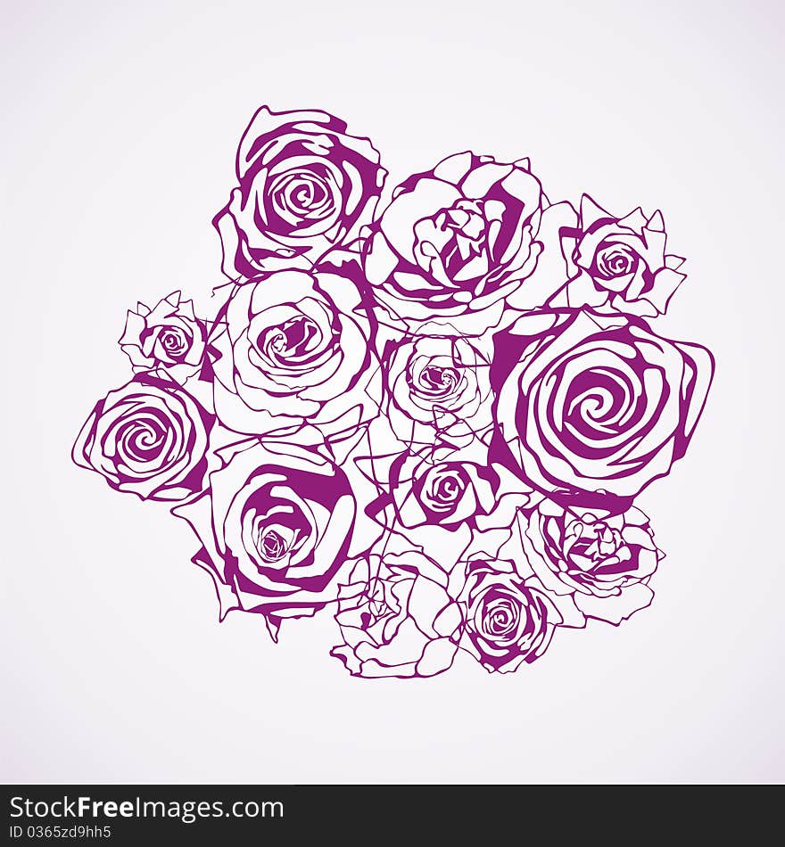 Postcard with beautiful flowers on violet background. Vector illustration. Postcard with beautiful flowers on violet background. Vector illustration