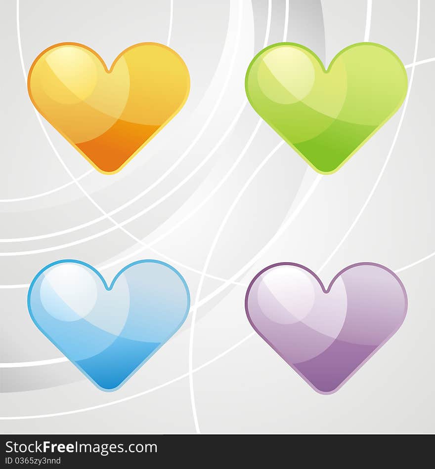 Glossy hearts on grey background. Vector illustration. Glossy hearts on grey background. Vector illustration