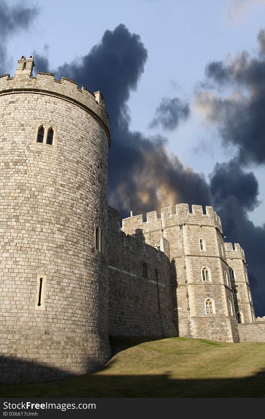 Windsor castle under moody sky