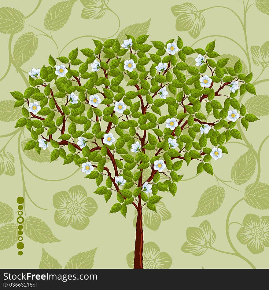 Floral background with a tree