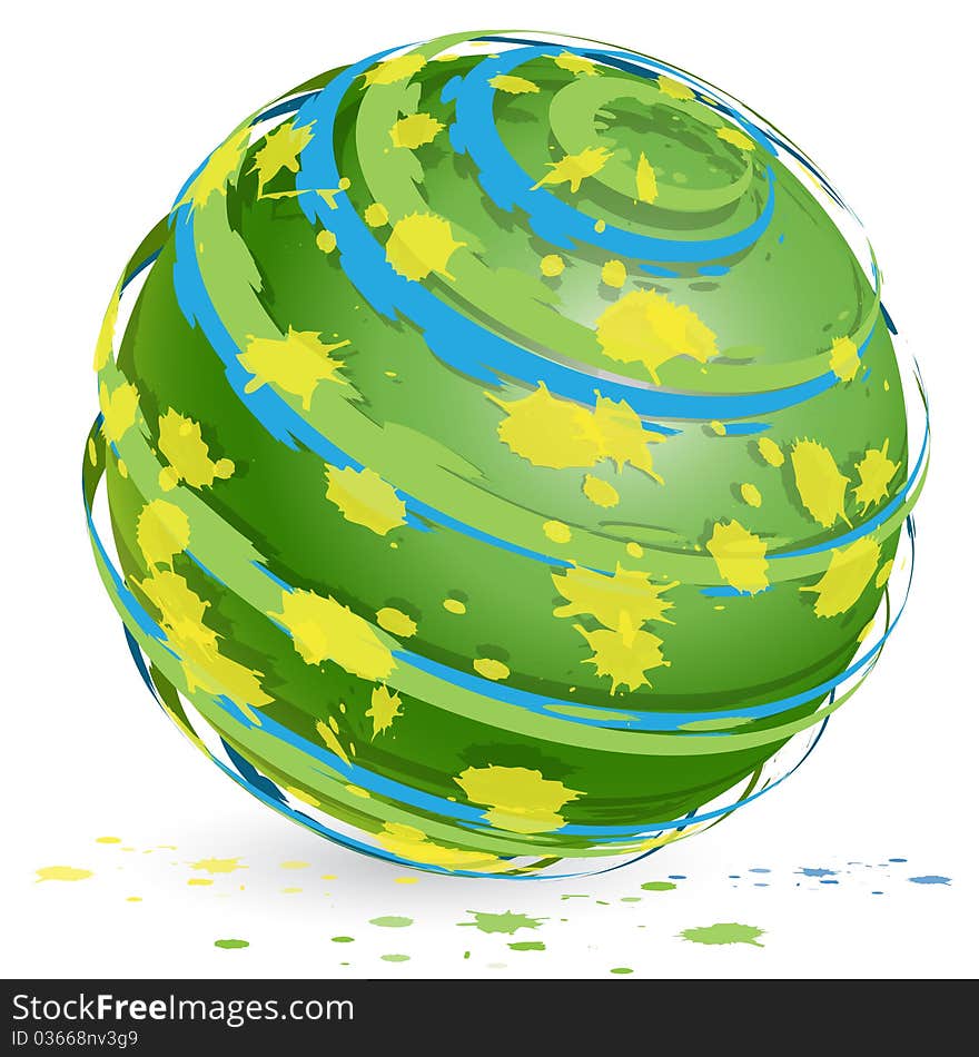 Illustration, abstract globe strip blue and green paint