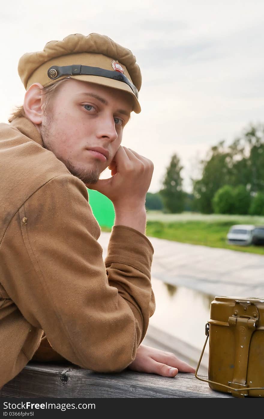 Portrait of soldier in retro style picture