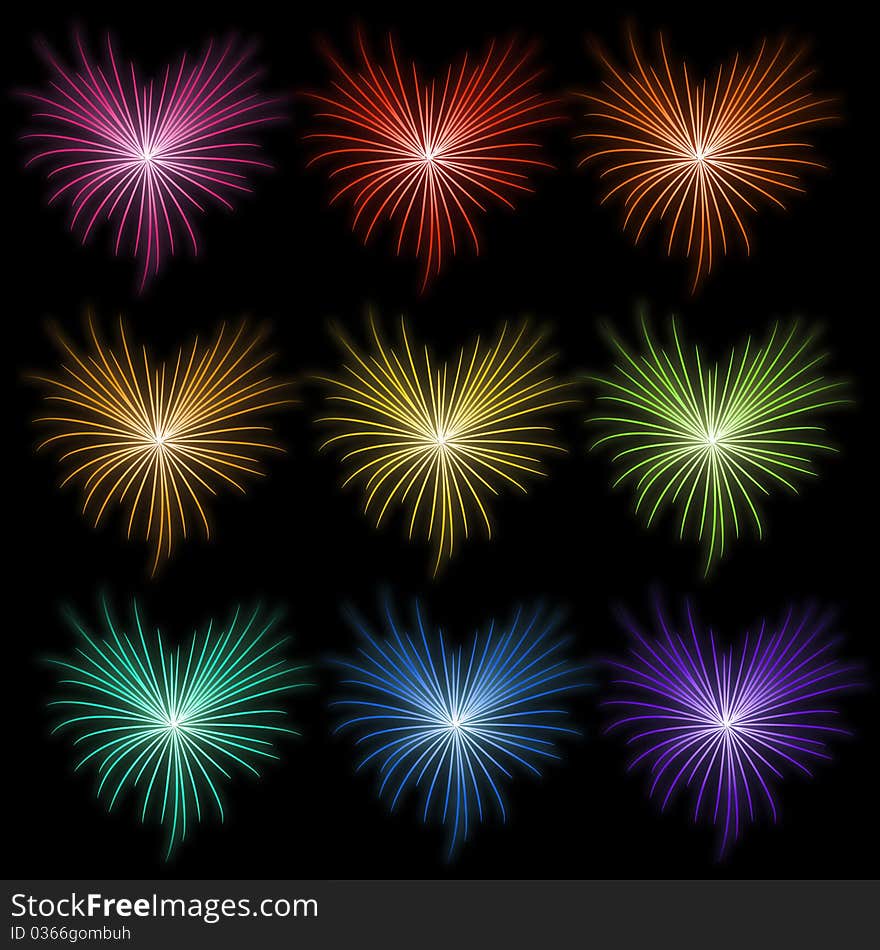 A collection of fireworks in the shape of a heart. A collection of fireworks in the shape of a heart