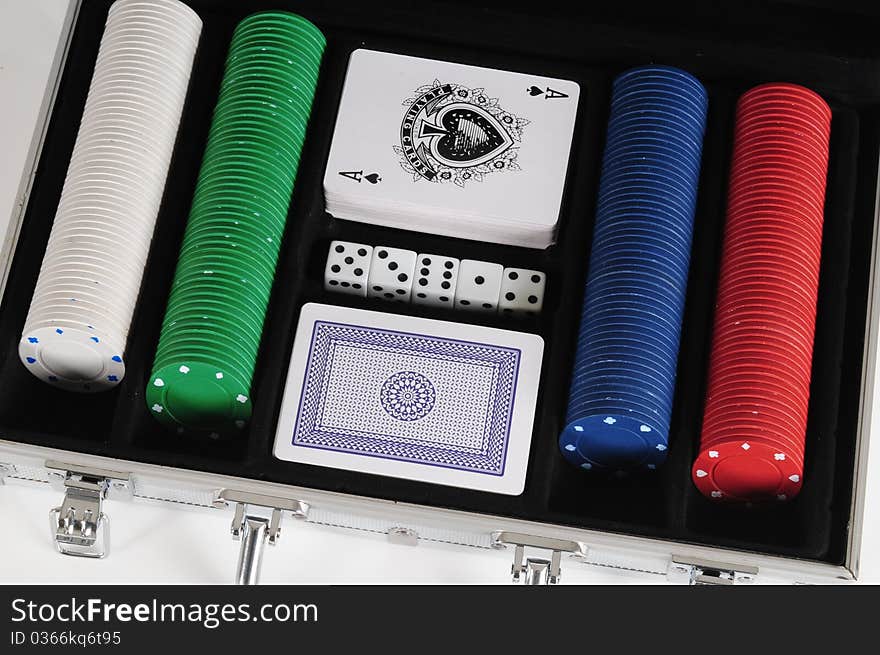 Poker objects in a metallic briefe case. Poker objects in a metallic briefe case.