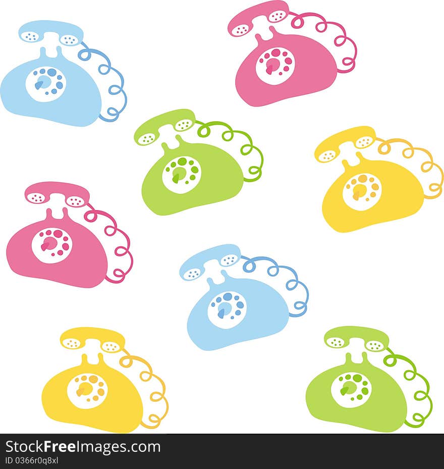 Colored telephones on a white background