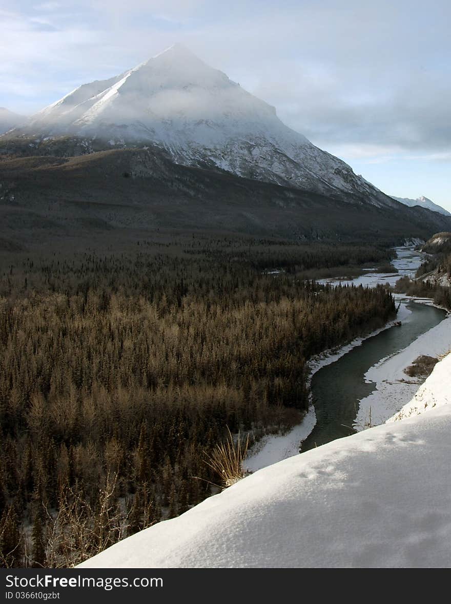 Mountain And River View Along Scenic Glenn Highway, Alaska. Mountain And River View Along Scenic Glenn Highway, Alaska