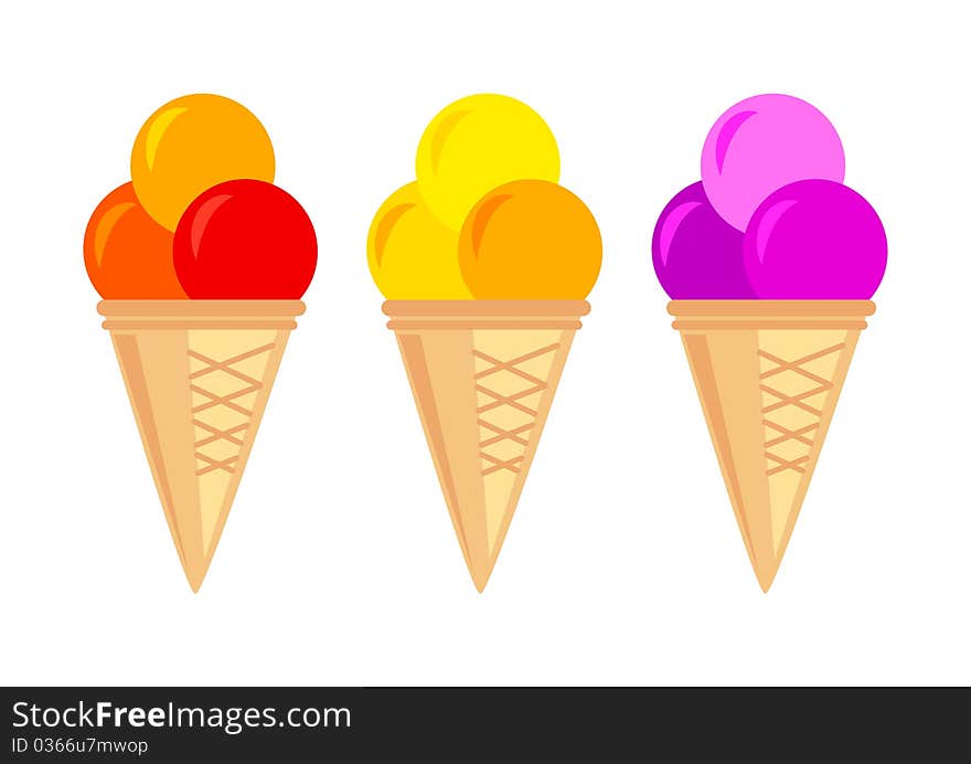 Collection of ice-creams on a white background