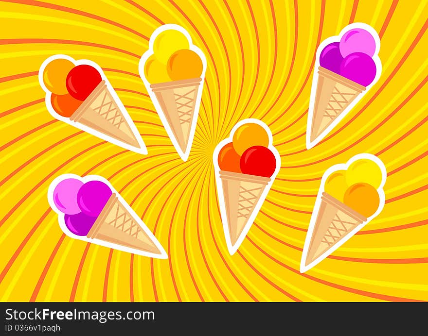 Collection of ice-creams on a orange background