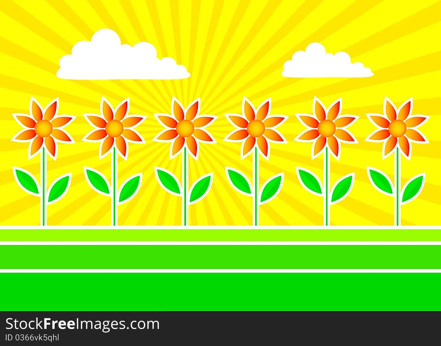 Spring landscape with orange flowers. Spring landscape with orange flowers