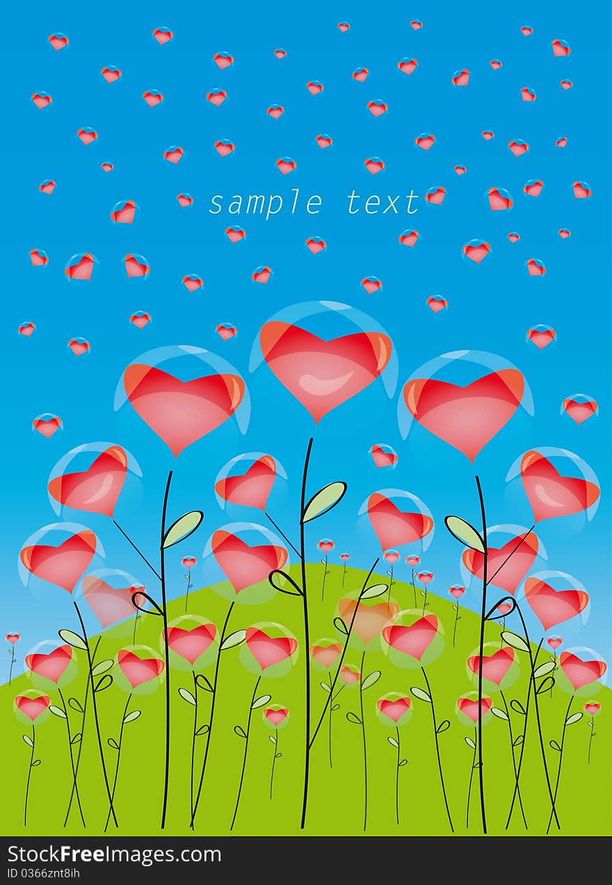 Background with hearts on blue sky