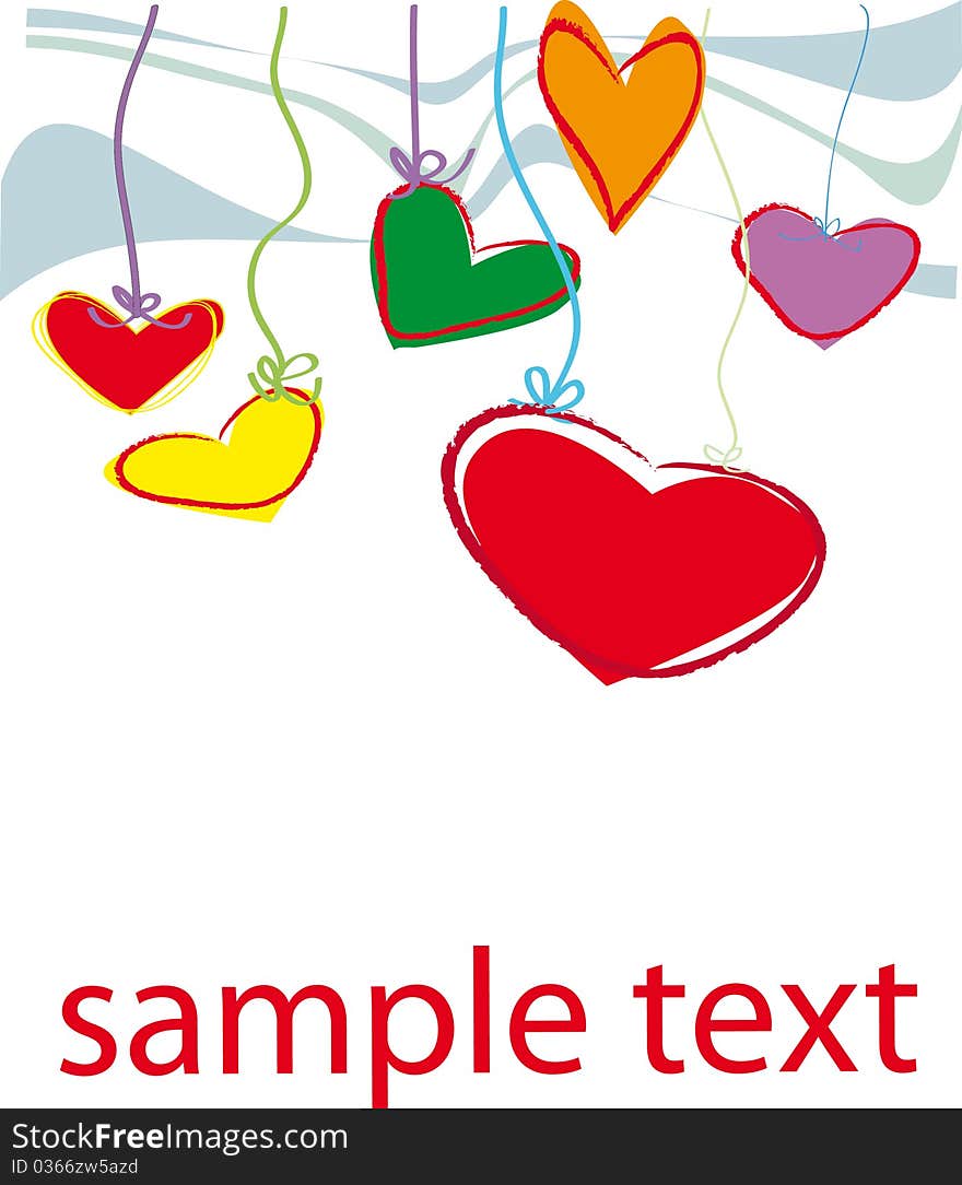 White background with red, yellow, green, purple and red hearts. White background with red, yellow, green, purple and red hearts