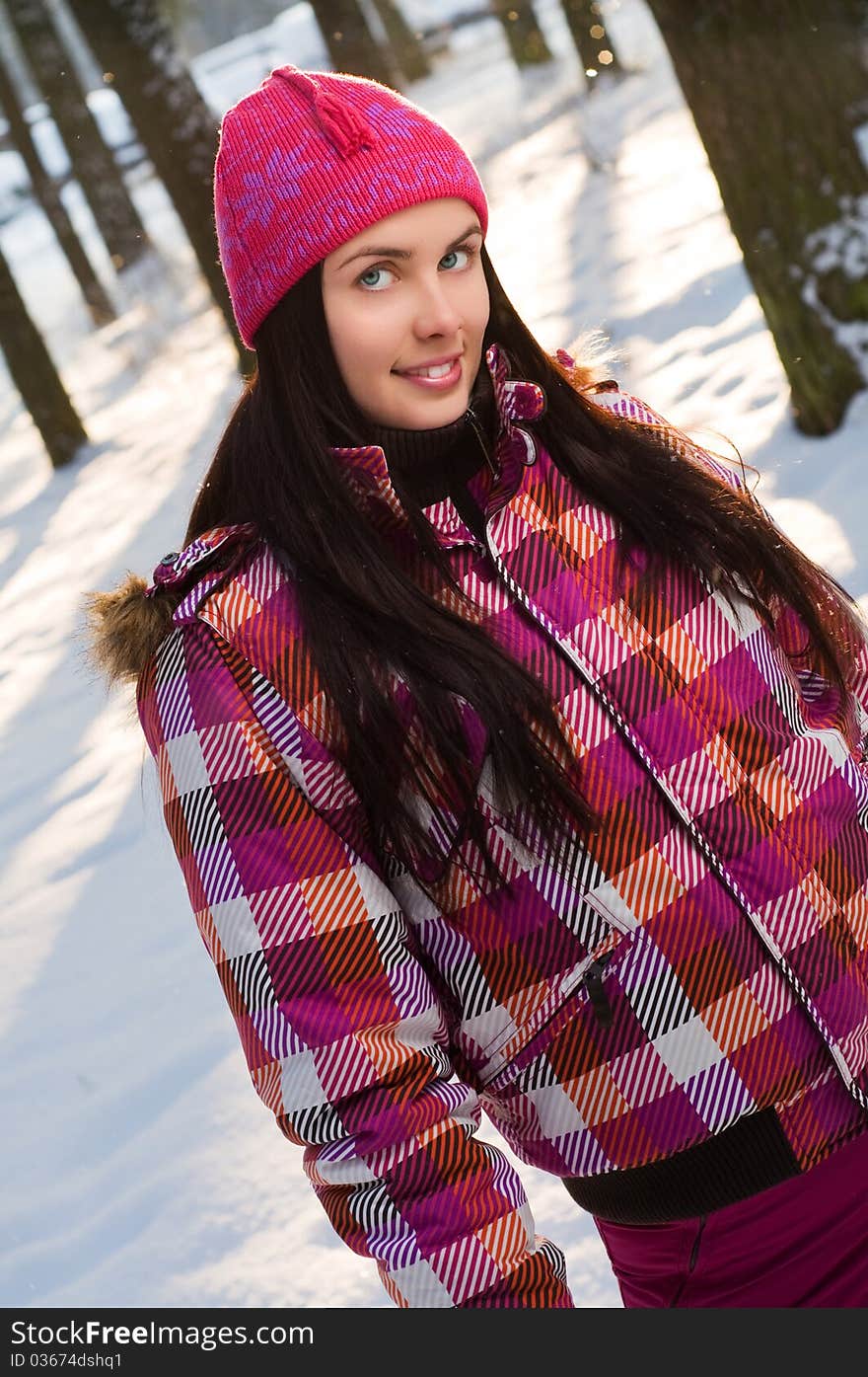 Beautiful Woman Outdoor In Winter