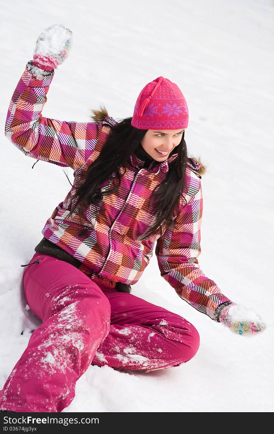 Beautiful woman outdoor in winter