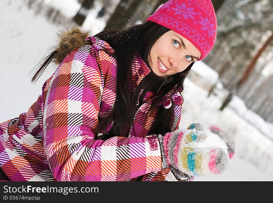 Beautiful Woman Outdoor In Winter