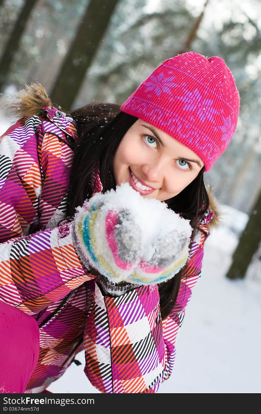 Beautiful Woman Outdoor In Winter