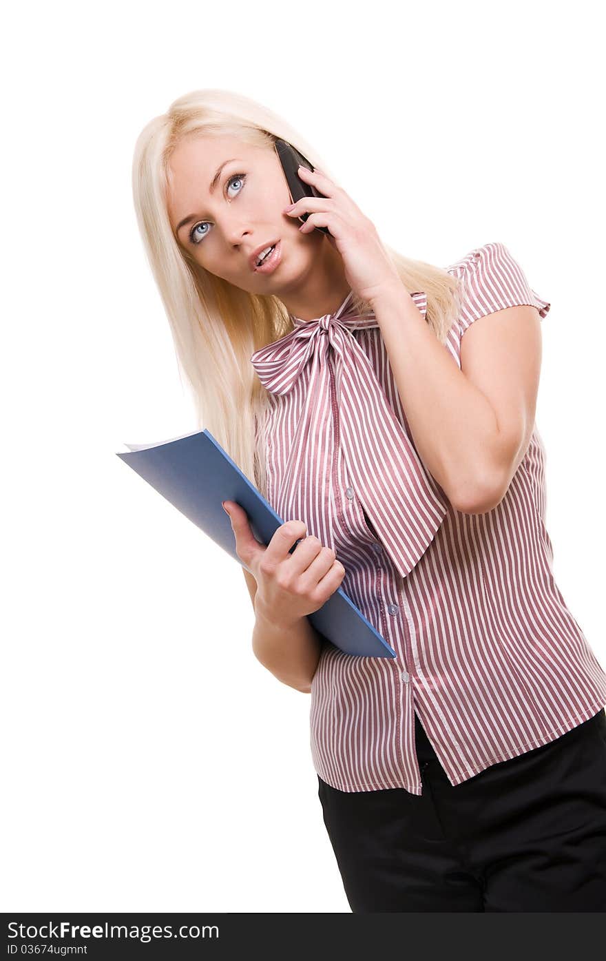 Business woman with telephone and folder