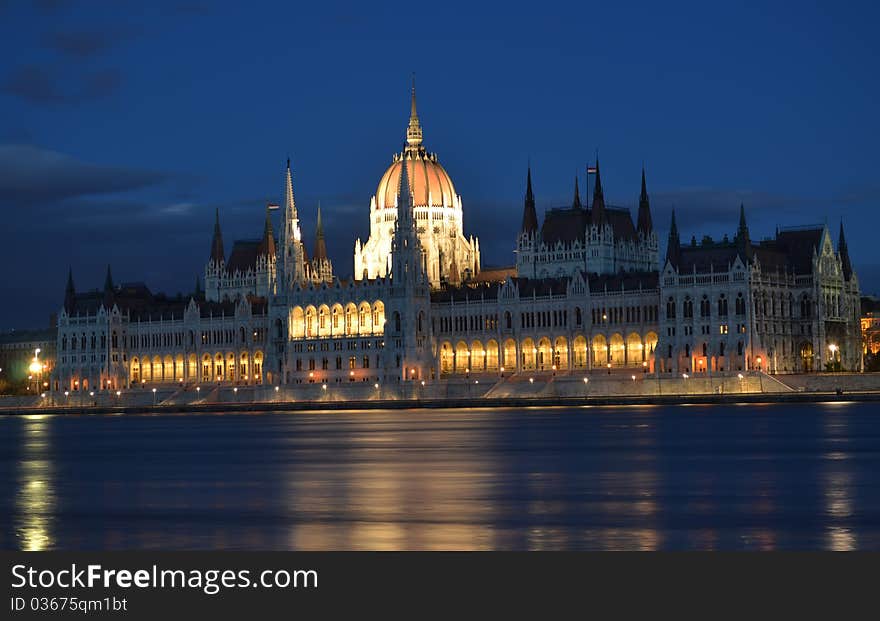 Budapest parliament building on the Danube banks at night. Budapest parliament building on the Danube banks at night