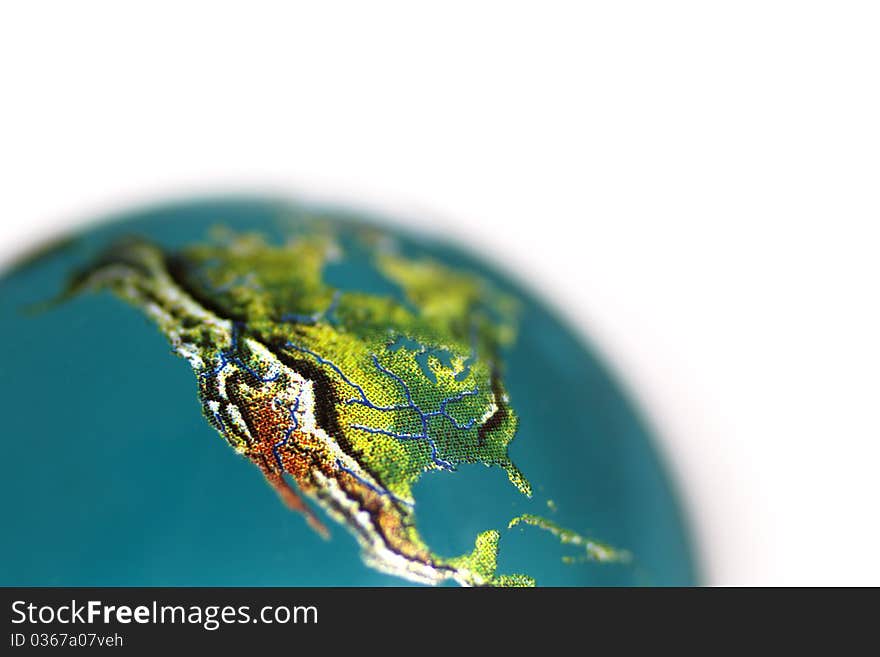 Close up of a glass globe with focus on the usa. Close up of a glass globe with focus on the usa