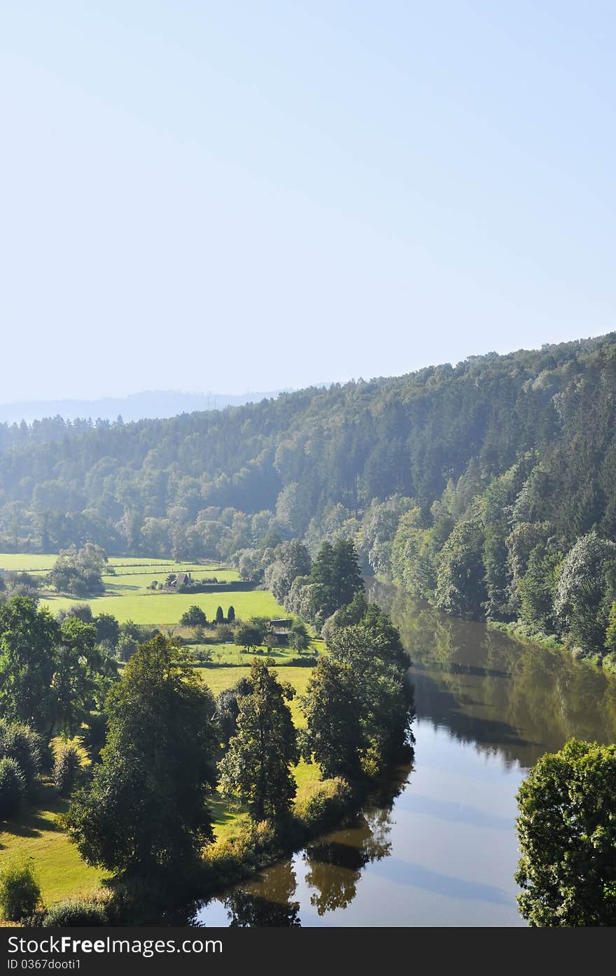 Beautiful river in the green forest