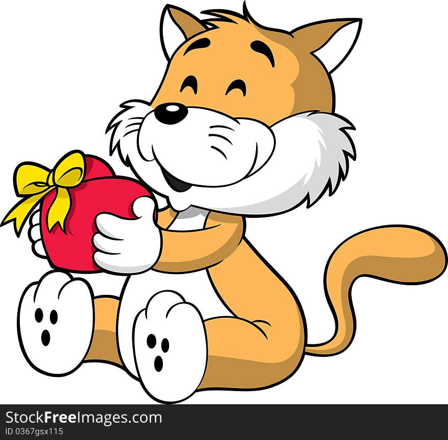 Cute little cat holding heart