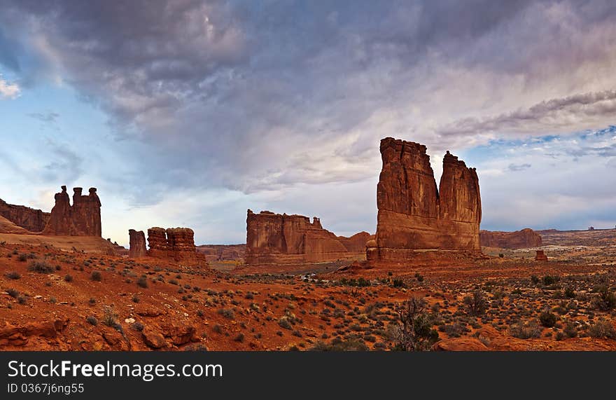 Dramatic sky over Arches National Park, Utah. Dramatic sky over Arches National Park, Utah.