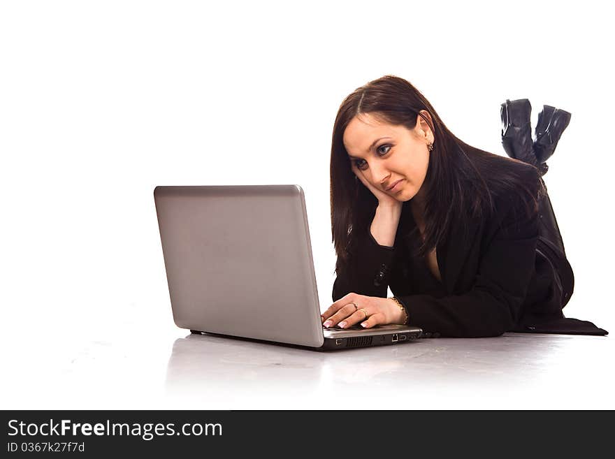 Woman is chatting with laptop