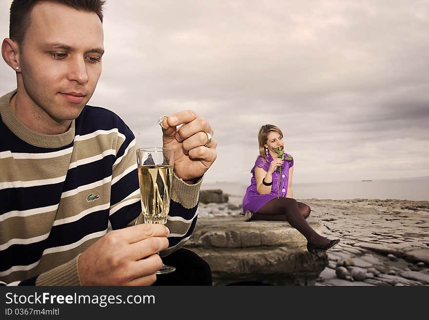 Happy couple celebrating their engagement and valentines day. Happy couple celebrating their engagement and valentines day