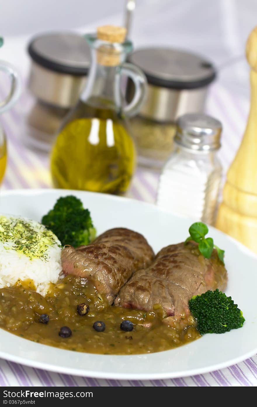 Beef Roulade with Rice and Sauce