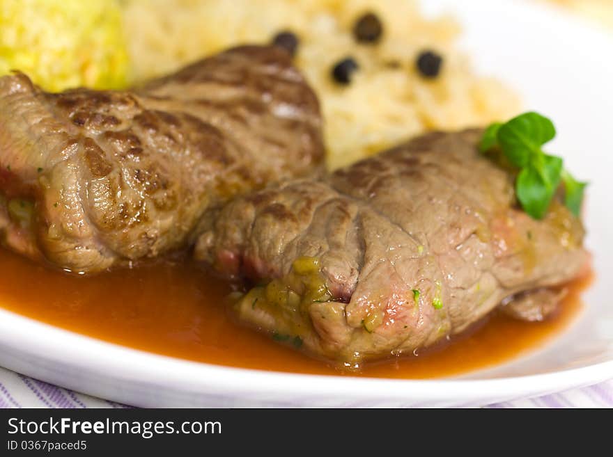 Beef Roulade with Dumplings,Cabbage (Sauerkraut) a