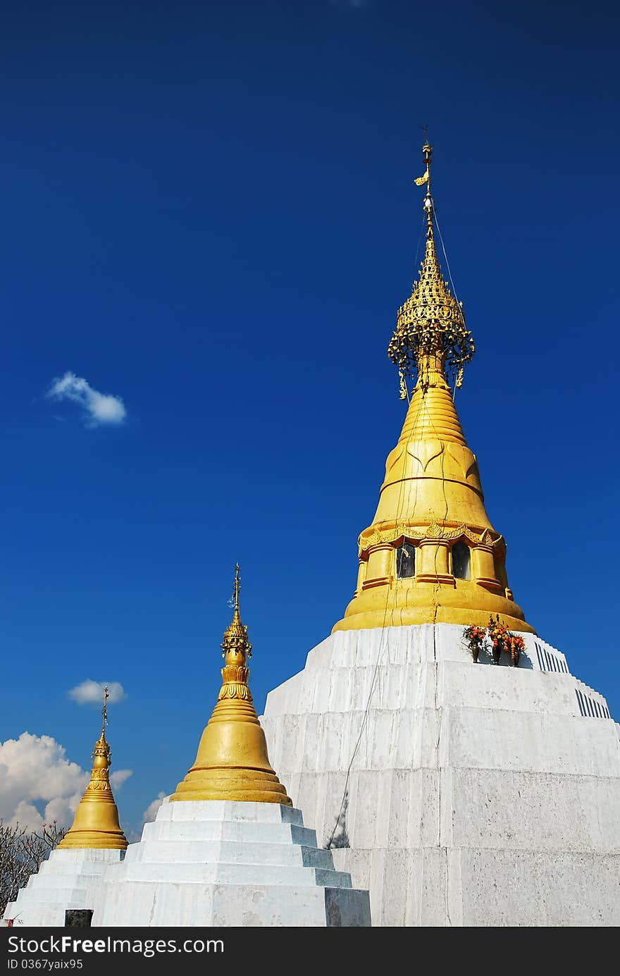 Soom shot pagoda in thailand with white and gold color