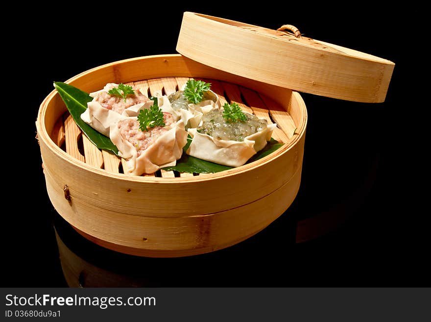 Dim Sums in bamboo basket