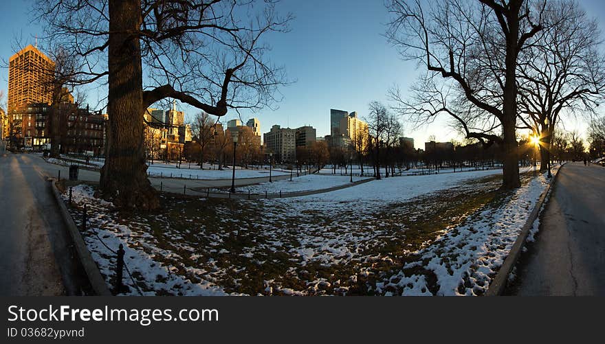 Panorama of The Boston Common in Boston, Massachusetts - USA.