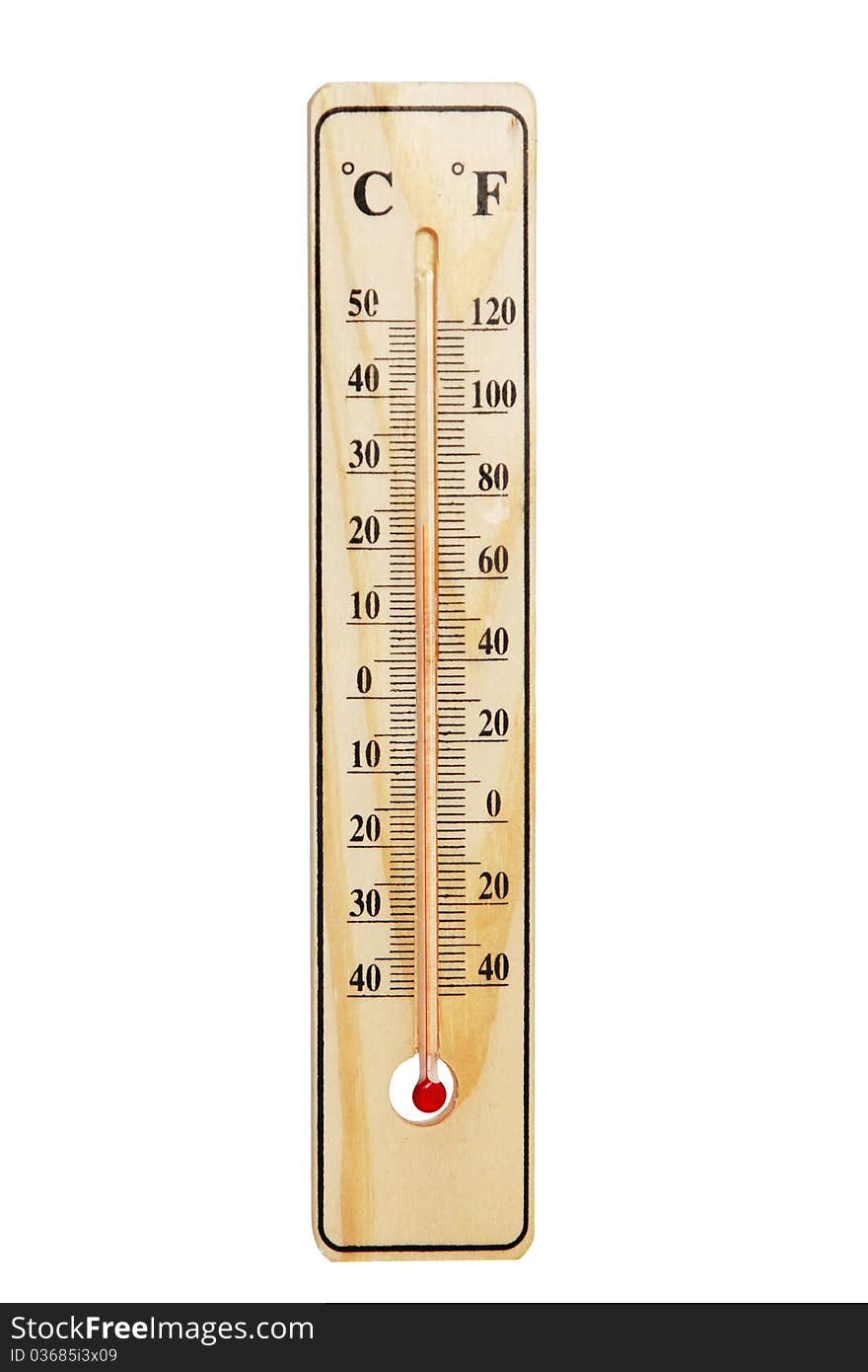 Wooden thermometer. Isolated on white background