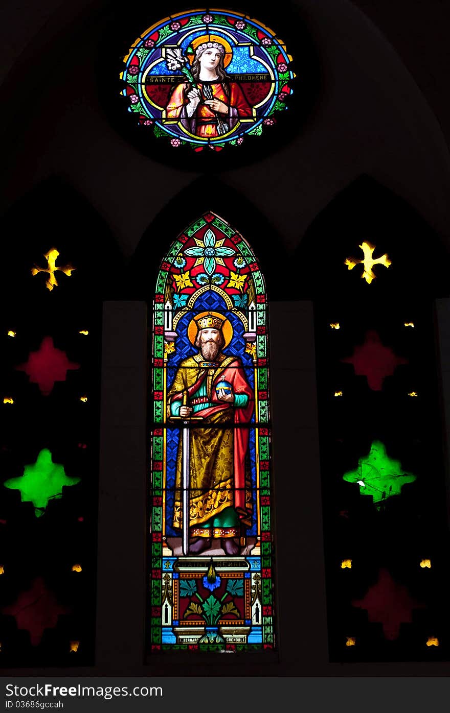 Intricate glass painting at a church in Pondicherry India. Intricate glass painting at a church in Pondicherry India