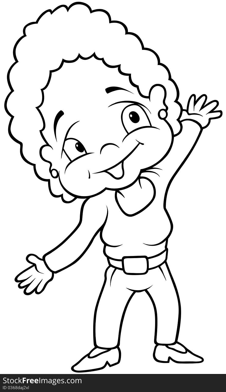 Smiling Aunt - Black and White Cartoon illustration, Vector