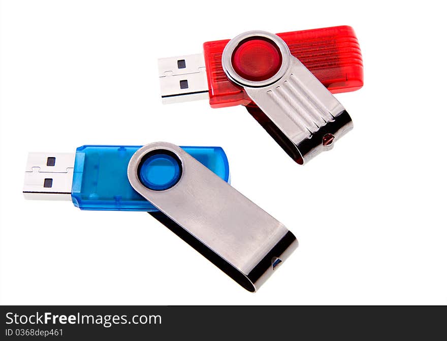 Two multi-colored usb flash card (on a white background)