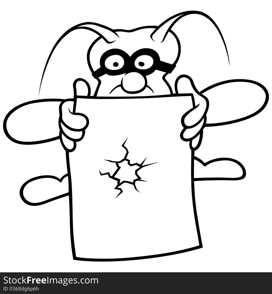 Bug and Paper - Black and White Cartoon illustration, Vector