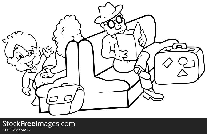 Waiting Room - Black and White Cartoon illustration, Vector