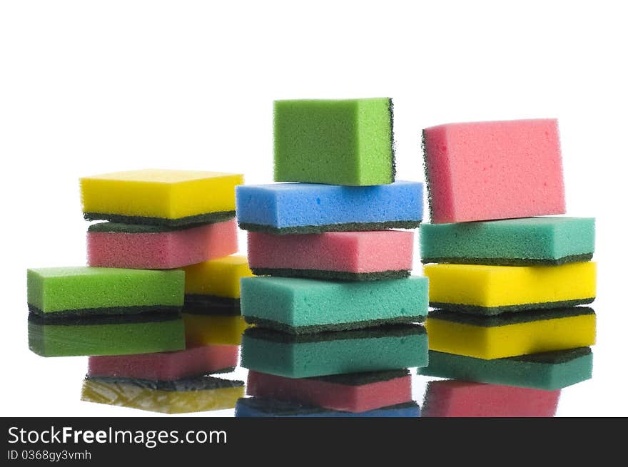 Kitchen sponge on white background