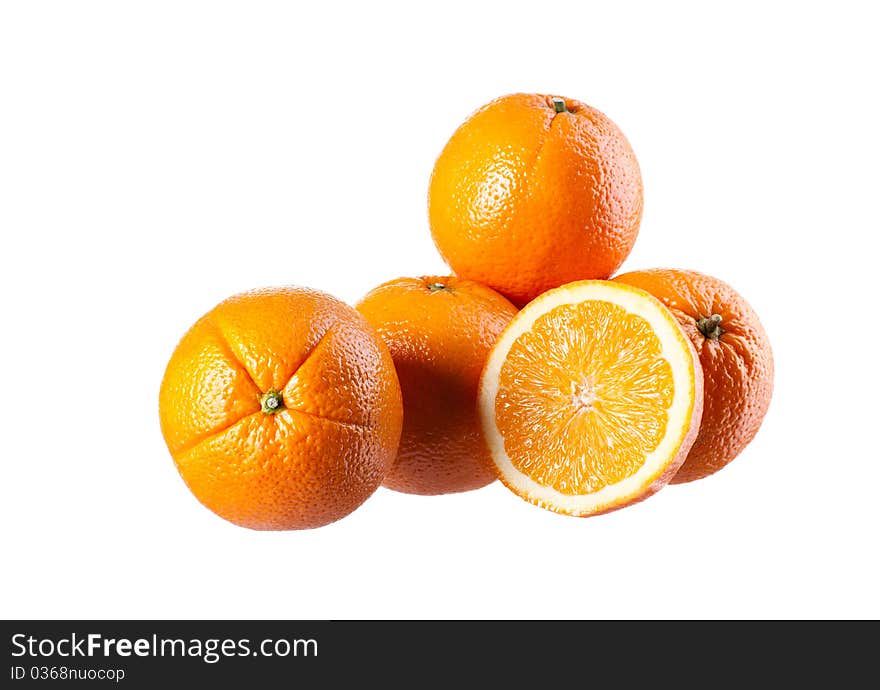 Four perfectly fresh oranges isolated on white. Four perfectly fresh oranges isolated on white.