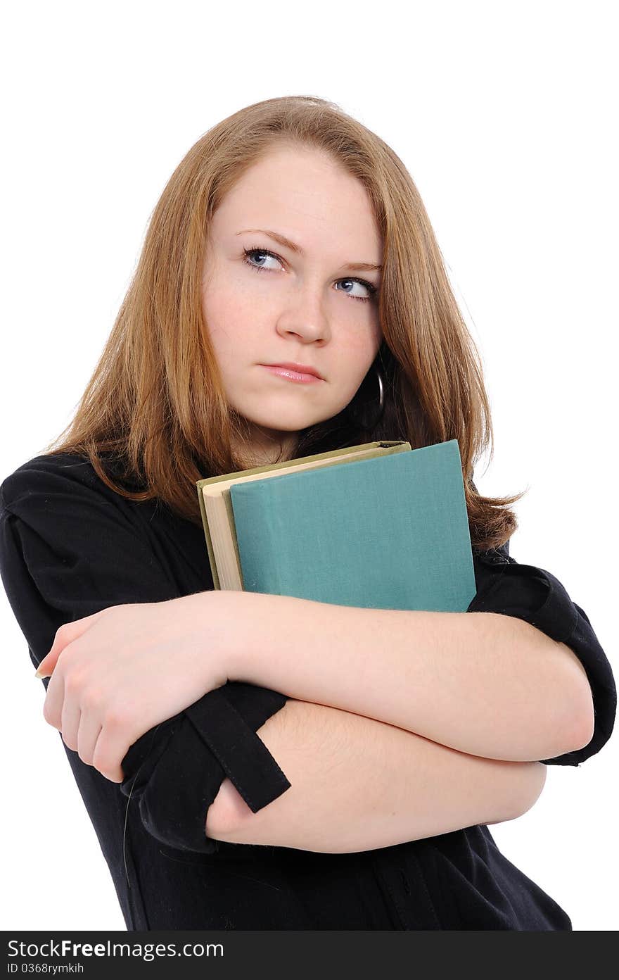 Girl with books, reflects