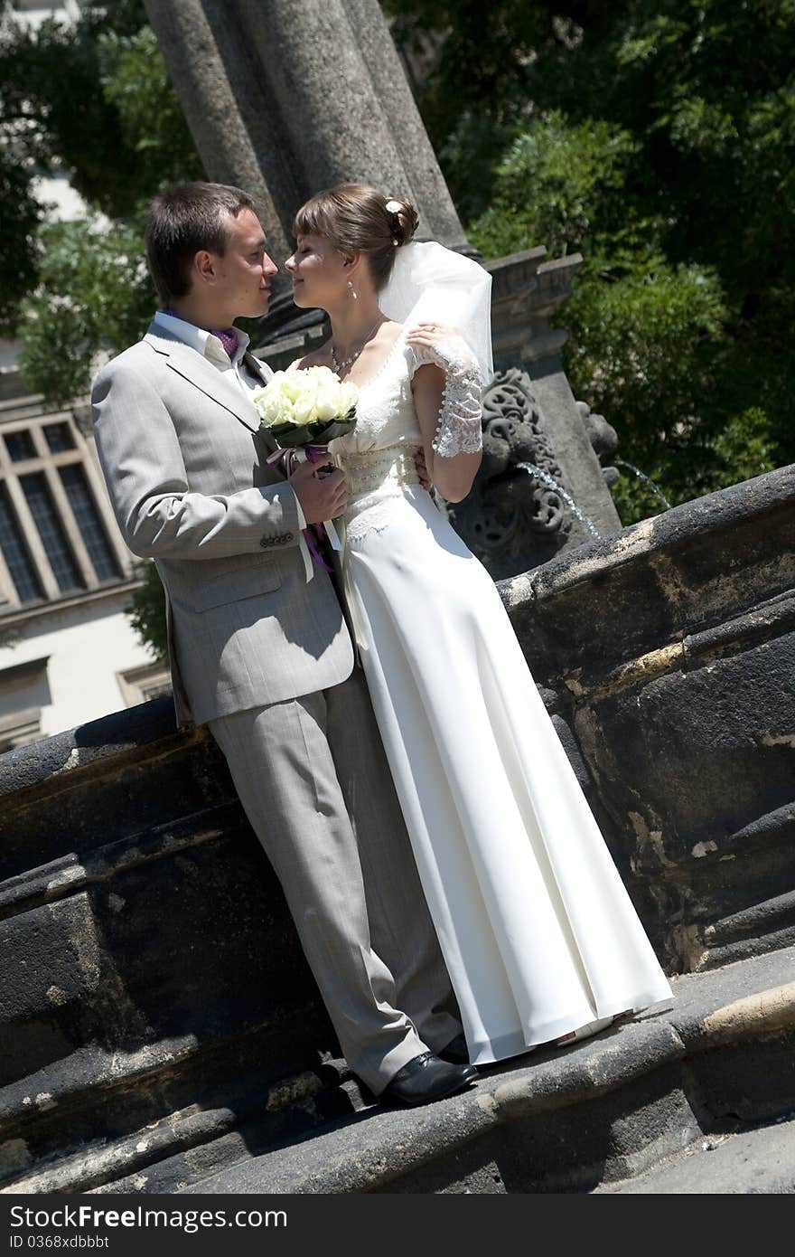 Young beautiful wedding pair the man and the woman