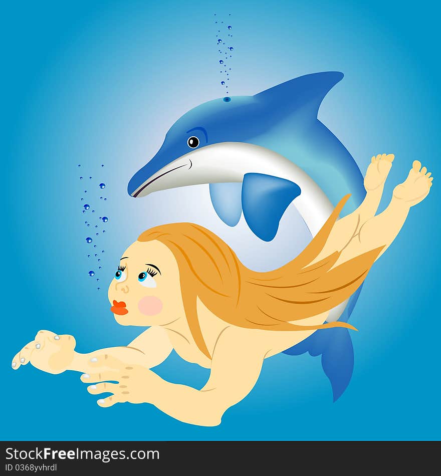 Girl and dolphin