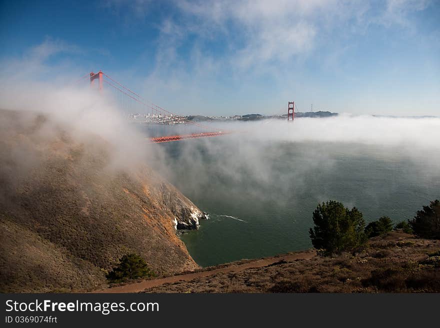 Golden Gate Bridge, San Francisco Bay and Skyline in background, California, USA