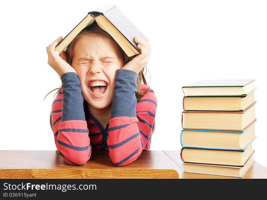 Portrait Of A Beautiful Schoolgirl With Books